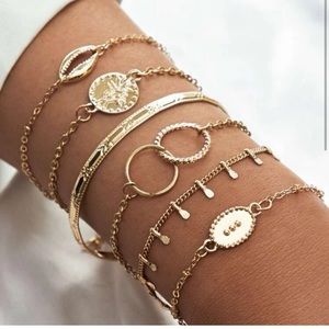 6 piece Gold Cuff & Shell Bracelet Set